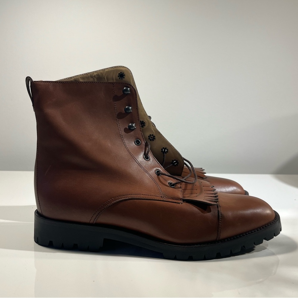 Gucci 1980s Brand New Leather Lace Up Boot with Fringe Detailing
